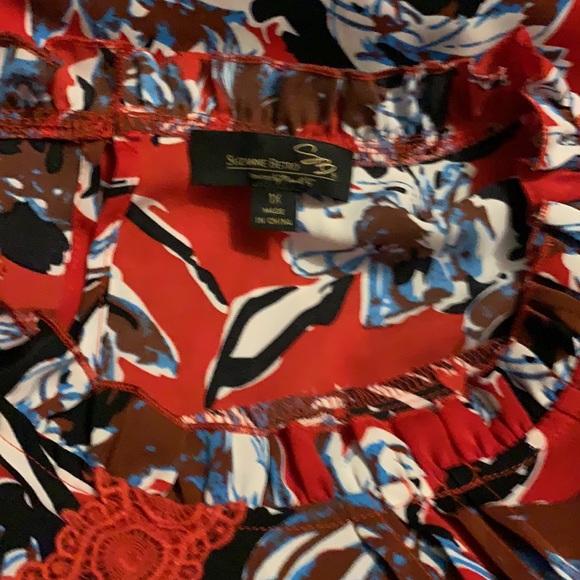 Suzanne Betro PLUS Pleated Front High Ruffle Collar Lace LS Blouse Red Shirt Top - Picture 5 of 6